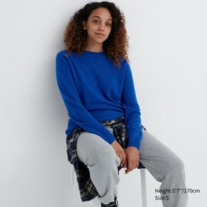 Blue Uniqlo Cashmere Crew Neck Long-sleeve Women Sweaters | 9400175