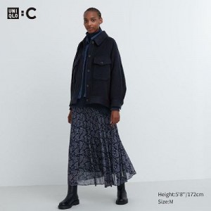 Blue Uniqlo Chiffon Pleated Women Skirts | 7008804