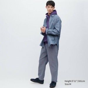 Blue Uniqlo Cotton Hickory Relaxed Fit Ankle Length Men Pants | 7573634