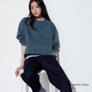 Blue Uniqlo Crew Neck Long-Sleeve Women Sweatshirts | 5406527
