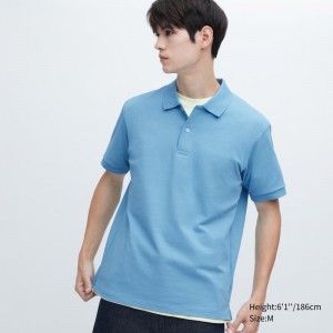Blue Uniqlo Dry Pique Short-sleeve Men Polo Shirts | 6006950