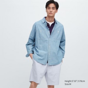 Blue Uniqlo Dry Stretch Seersucker Easy Men Shorts | 8297848