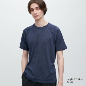 Blue Uniqlo Dry-ex Crew Neck Short-sleeve Men T Shirts | 8215112