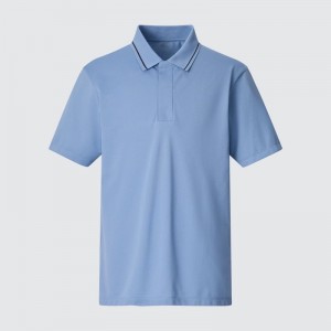 Blue Uniqlo Dry-ex Short-sleeve Striped Collar Adam Scott Men Polo Shirts | 4819013