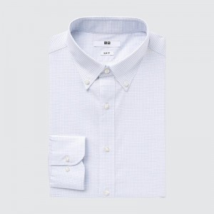 Blue Uniqlo Easy Care Checked Stretch Slim-fit Long-sleeve Men Shirts | 2886507