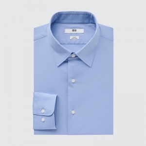 Blue Uniqlo Easy Care Stretch Slim Fit Long-sleeve Men Shirts | 3630787