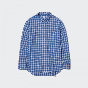 Blue Uniqlo Extra Fine Cotton Broadcloth Long-sleeve Men Shirts | 3973005