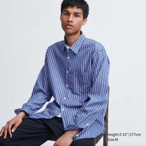 Blue Uniqlo Extra Fine Cotton Broadcloth Long-sleeve Men Shirts | 7130493
