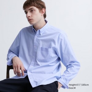 Blue Uniqlo Extra Fine Cotton Broadcloth Long-sleeve Men Shirts | 6143010
