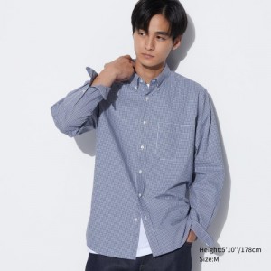 Blue Uniqlo Extra Fine Cotton Broadcloth Checked Casual Women Shirts | 1064491