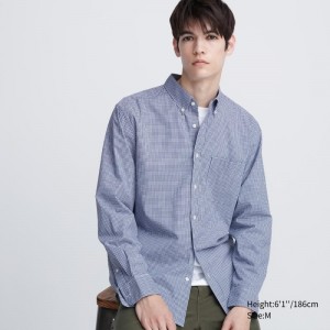 Blue Uniqlo Extra Fine Cotton Broadcloth Long-sleeve Men Shirts | 3776407