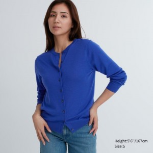 Blue Uniqlo Extra Fine Merino Crew Neck Women Cardigan | 8372372