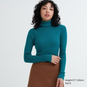 Blue Uniqlo Extra Fine Merino Ribbed Turtleneck Long-Sleeve Women Sweaters | 1656082