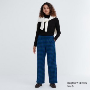 Blue Uniqlo Flannel Checked Lounge Women Pants | 4301532