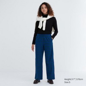 Blue Uniqlo Flannel Checked Women Pants | 3980534