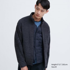 Blue Uniqlo Fleece Full-zip Long Sleeve Men Jackets | 1757658