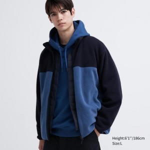 Blue Uniqlo Fleece Long Sleeve Full-zip Men Jackets | 9528243
