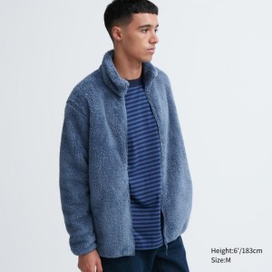Blue Uniqlo Fluffy Yarn Fleece Full-Zip Men Jackets | 6552888