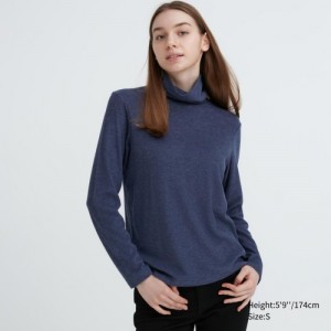 Blue Uniqlo HEATTECH Fleece Turtleneck Long-Sleeve Women T Shirts | 8247875