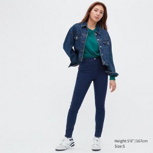 Blue Uniqlo HEATTECH Ultra Stretch High-Rise Denim Women Pants | 5070593