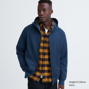 Blue Uniqlo Heattech Pile Lined Sweat Full-zip Men Hoodie | 5862879