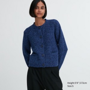 Blue Uniqlo Knitted Short Women Cardigan | 6760112