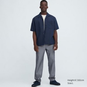 Blue Uniqlo Linen Blend Striped Relaxed Fit Men Pants | 5732392