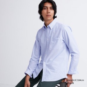 Blue Uniqlo Oxford Striped Slim Fit Long-sleeve Men Shirts | 5192175