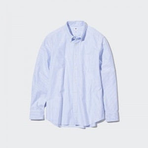 Blue Uniqlo Oxford Striped Slim-fit Long-sleeve Men Shirts | 8082188