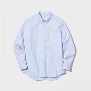 Blue Uniqlo Oxford Striped Slim-fit Long-sleeve Men Shirts | 9905881