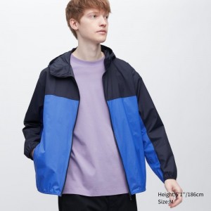 Blue Uniqlo Pocketable Uv Protection 3d Cut Color Block Men Parka | 5332666