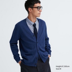 Blue Uniqlo Premium Lambswool V-Neck Women Cardigan | 9061857