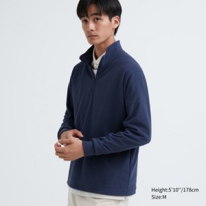 Blue Uniqlo Smooth Fleece Half-zip Men T Shirts | 7145048