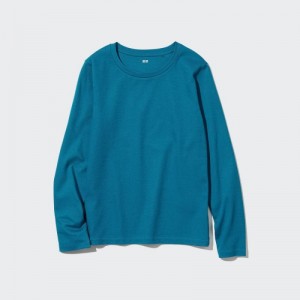 Blue Uniqlo Smooth Stretch Cotton Crew Neck Long-Sleeve Women T Shirts | 5623908
