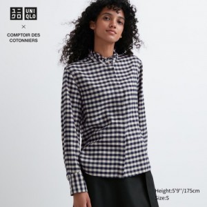Blue Uniqlo Soft Brushed Stand Collar Long-Sleeve Women Shirts | 8057235