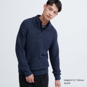 Blue Uniqlo Souffle Yarn Half-Zip Long-Sleeve Women Sweaters | 2338765