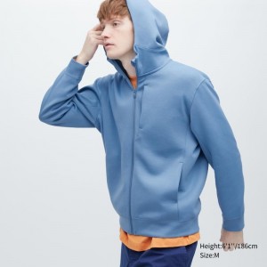Blue Uniqlo Stretch Dry Sweat Long-sleeve Full-zip Men Hoodie | 9923363