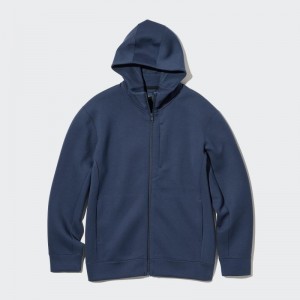 Blue Uniqlo Stretch Dry Sweat Long-sleeve Full-zip Men Hoodie | 2317529