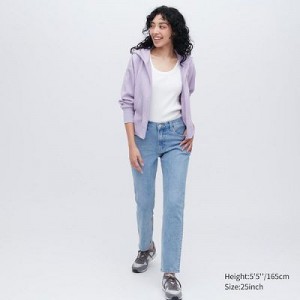 Blue Uniqlo Stretch Slim Straight Women Jeans | 4895445