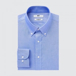 Blue Uniqlo Super Non-iron Slim-fit Long-sleeve Button Down Collar Men Shirts | 7611325