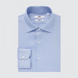 Blue Uniqlo Super Non-iron Slim-fit Long-sleeve Semi-wide Collar Men Shirts | 6878527