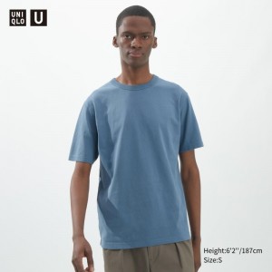 Blue Uniqlo U Crew Neck Short-sleeve Men T Shirts | 9037895