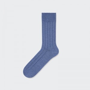 Blue Uniqlo Wide-ribbed Men Socks | 3820347