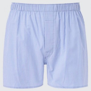 Blue Uniqlo Woven Checked Boxer Men Underwear | 1950912