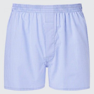 Blue Uniqlo Woven Gingham Checked Boxer Men Underwear | 3546442