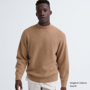 Brown Uniqlo 3d Knit Souffle Yarn Mock Neck Men Sweaters | 6933984