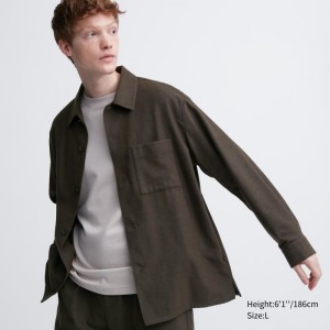 Brown Uniqlo Brushed Twill Overshirt Men Shirts | 7292515