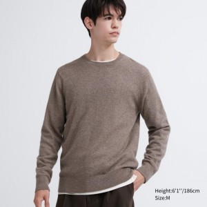 Brown Uniqlo Cashmere Crew Neck Long-sleeve Men Sweaters | 7244952