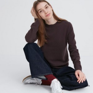 Brown Uniqlo Cashmere Crew Neck Long-sleeve Women Sweaters | 1426440