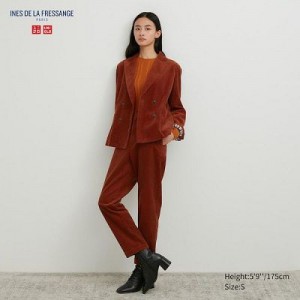 Brown Uniqlo Corduroy Tapered Ankle Women Pants | 5942744